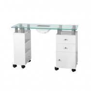 Профессиональный маникюрный стол GLASS 013B со стеклянной поверхностью и встроенным пылесборником