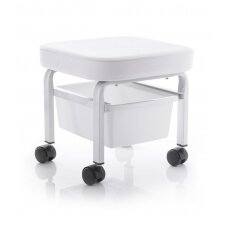 Professional footstool with tub for podological work, white