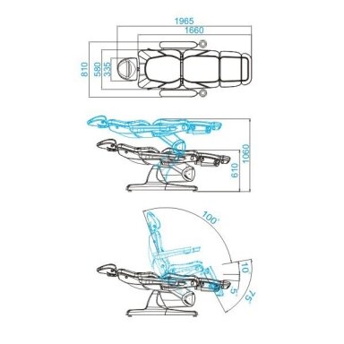 Profesionali elektrinė kosmetologinė kėdė AZZURRO 870 (3 varikliai), kapučino spalvos