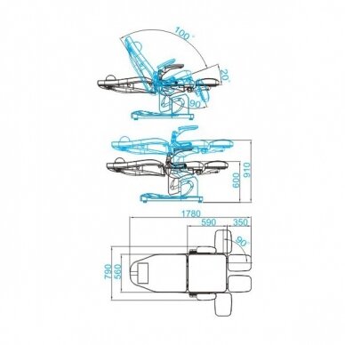 Профессиональная электрическая подологическая кушетка-кресло для процедур педикюра AZZURRO 709A (3 мотора), белая 11