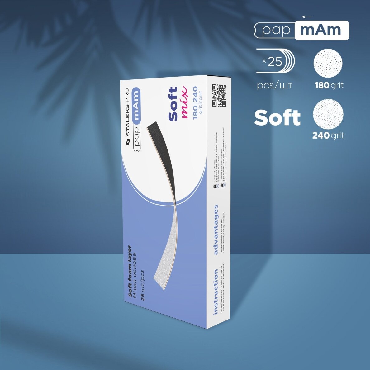 STALEKS disposable double-sided files papmAm Mix on soft foam layer EXPERT 20 180/240 grit, 25 pcs