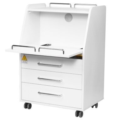 Profesionalus podologinis vežimėlis-spintelė kosmetologams su UV sanitizatoriumi MOD 601, baltos spalvos