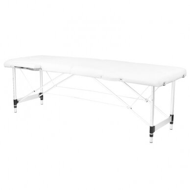Sudedamas aliuminio masažo stalas COMFORT, 2-jų segmentų, baltas