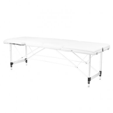 Profesionalus sulankstomas masažo stalas 3 dalių su aliumininio kojelėmis, baltos spalvos KOMFORT FIZJO 3