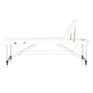 Profesionalus sulankstomas masažo stalas 3 dalių su aliumininio kojelėmis, baltos spalvos KOMFORT FIZJO 3 2