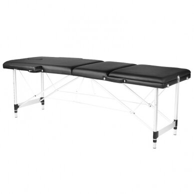 Профессиональный складной массажный стол 3 сегмента с алюминиевыми ножками, черного цвета KOMFORT FIZJO 3
