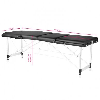 Профессиональный складной массажный стол 3 сегмента с алюминиевыми ножками, черного цвета KOMFORT FIZJO 3 7