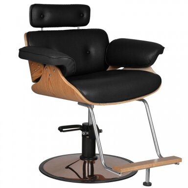 Professional hairdressing chair with footrest and wooden elements GABBIANO FLORENCE, black + ADJUSTABLE HEADBACK Professional hairdressing chair with footrest and wooden elements GABBIANO FLORENCE, black + ADJUSTABLE HEADBACK