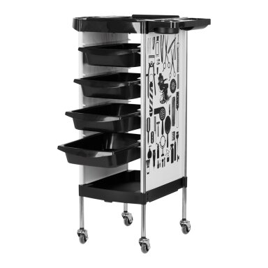 Professional hairdresser trolley GABBIANO X11-9 GRAPHICS, black and white colors Professional hairdresser trolley GABBIANO X11-9 GRAPHICS, black and white colors