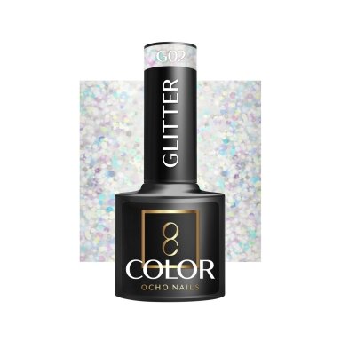 OCHO NAILS long-lasting hybrid nail polish for manicure GLITTER G02, 5 g. OCHO NAILS long-lasting hybrid nail polish for manicure GLITTER G02, 5 g.
