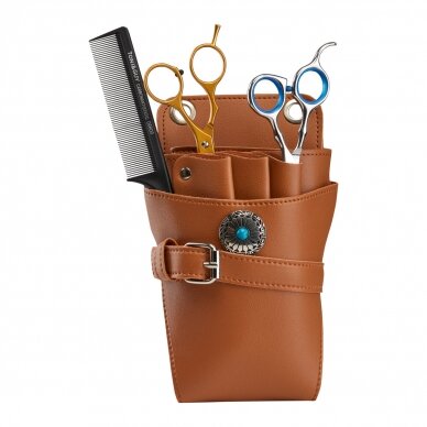 Чехол-кобура с ремнем для парикмахерских ножниц T14, коричневого цвета