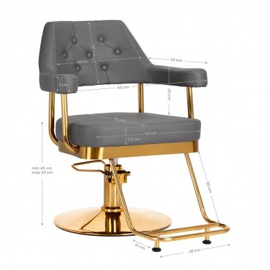 Profesionali kirpyklos kėdė GABBIANO GRANDA, pilka su aukso spalvos detalėmis 7