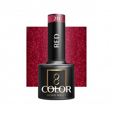 OCHO NAILS ilgalaikis hibridinis nagų lakas manikiūrui RED 211, 5 g. OCHO NAILS ilgalaikis hibridinis nagų lakas manikiūrui RED 211, 5 g.