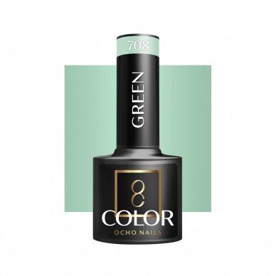 OCHO NAILS ilgalaikis hibridinis nagų lakas manikiūrui GREEN 708, 5 g. OCHO NAILS ilgalaikis hibridinis nagų lakas manikiūrui GREEN 708, 5 g.