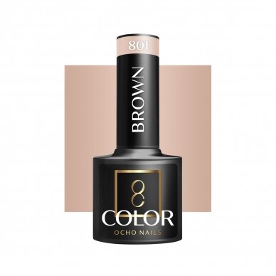 OCHO NAILS ilgalaikis hibridinis nagų lakas manikiūrui BROWN 801, 5 g. OCHO NAILS ilgalaikis hibridinis nagų lakas manikiūrui BROWN 801, 5 g.