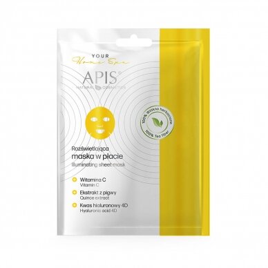 APIS HOME SPA осветляющая и осветляющая тканевая маска для лица с витамином С и гиалуроновой кислотой, 20 г.