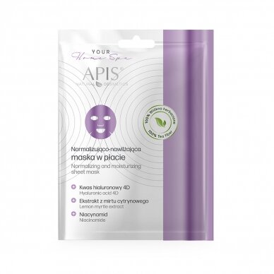 APIS HOME SPA normalizing and moisturizing sheet face skin mask with Niocinamide and hyaluronic acids, 20 g.