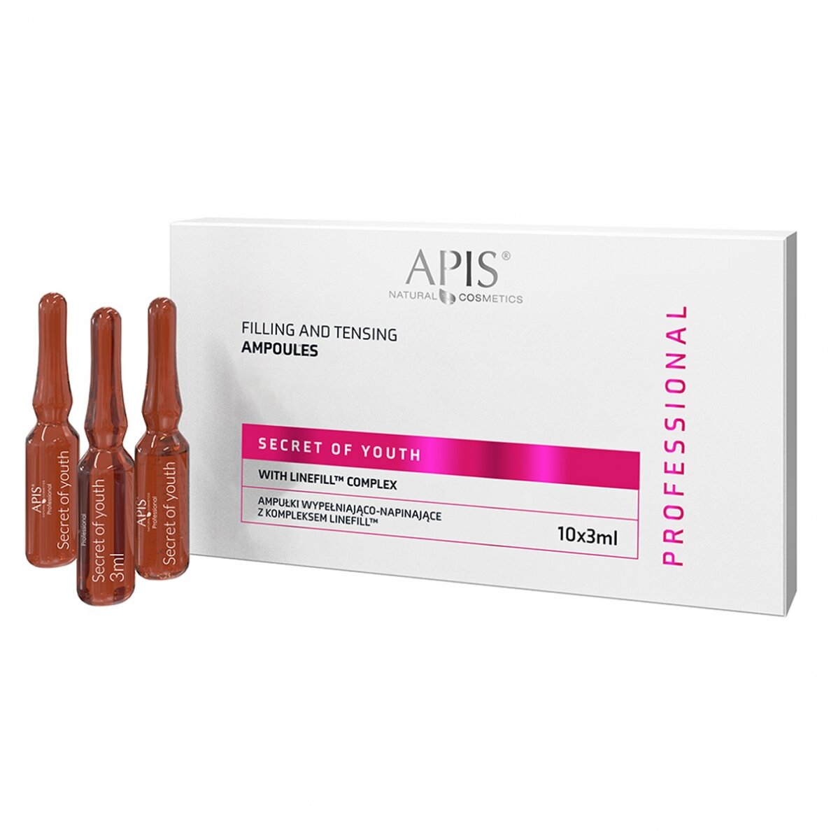 APIS PROFESSIONAL odą stangrinančios mezoterapijos ampulės su Linefill™ kompleksu, 10x3 ml APIS PROFESSIONAL odą stangrinančios mezoterapijos ampulės su Linefill™ kompleksu, 10x3 ml