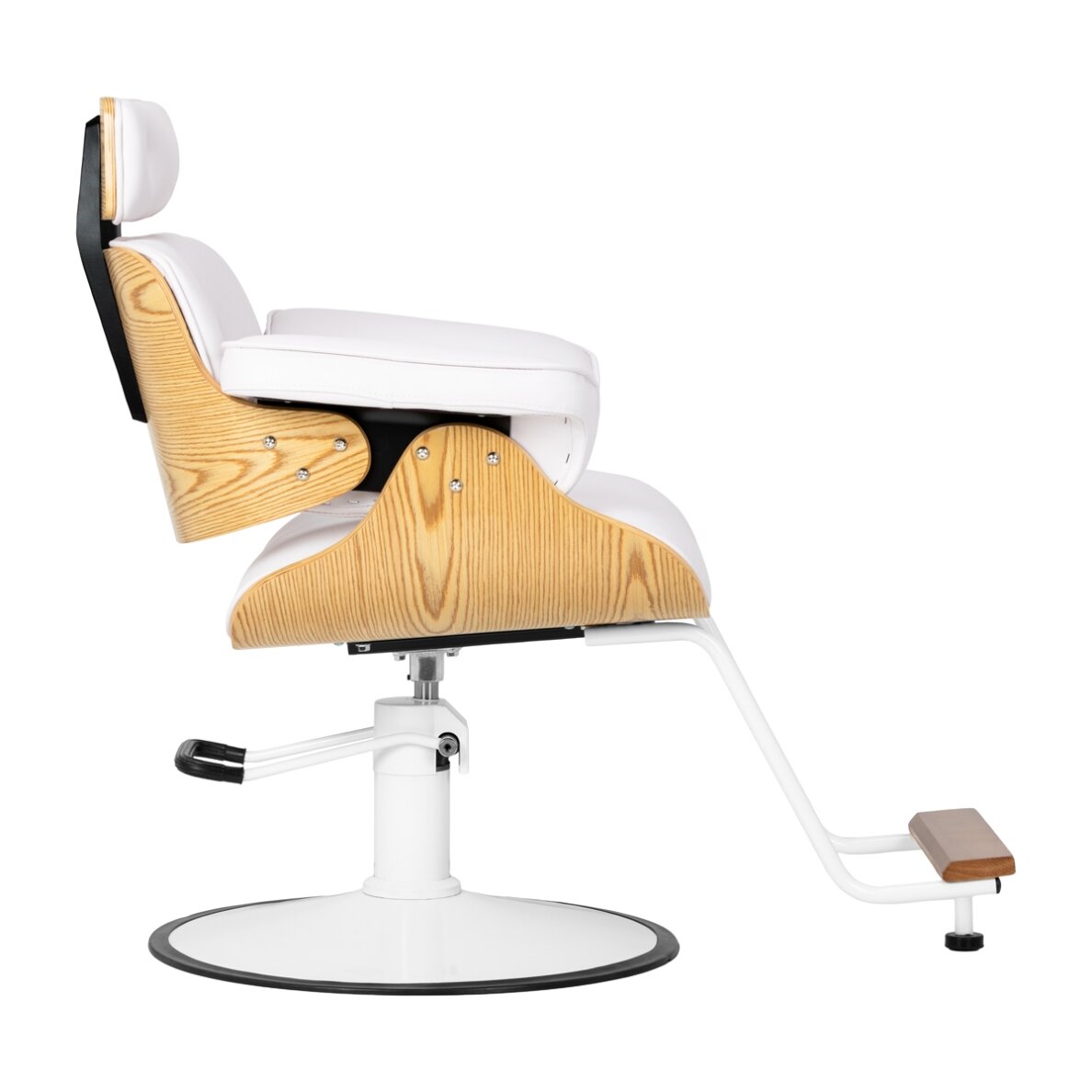 Professional barber chair with footrest and wooden elements GABBIANO FLORENCE, white 1 Professional barber chair with footrest and wooden elements GABBIANO FLORENCE, white 1