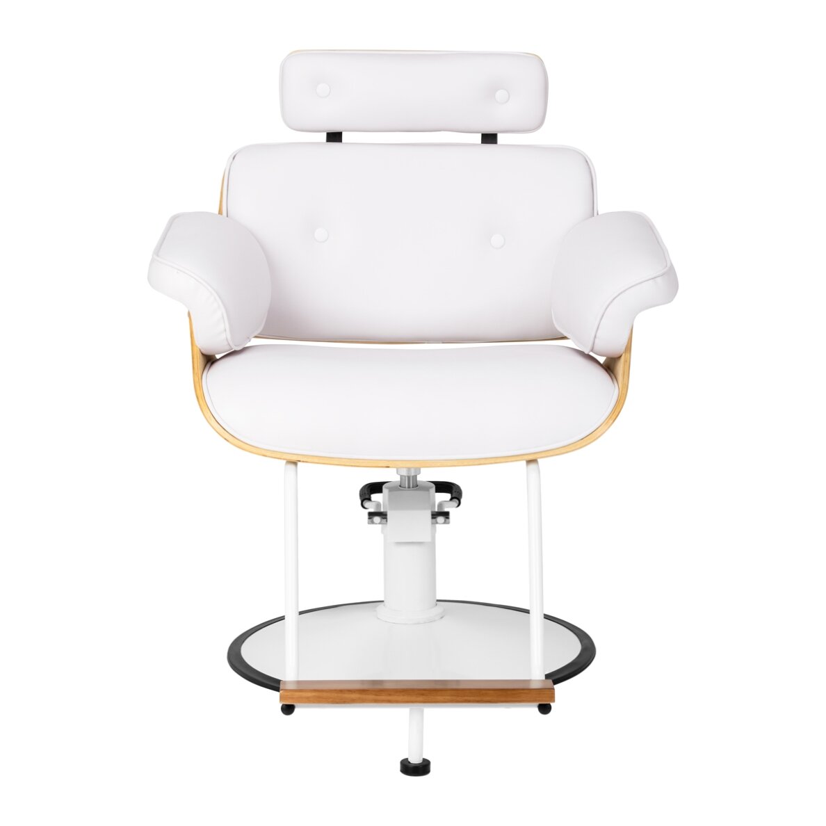Professional barber chair with footrest and wooden elements GABBIANO FLORENCE, white 2 Professional barber chair with footrest and wooden elements GABBIANO FLORENCE, white 2