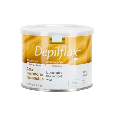 DEPILFLAX 100 vaškas depiliacijai skardinėje, aukso spalvos, 500 ml DEPILFLAX 100 vaškas depiliacijai skardinėje, aukso spalvos, 500 ml