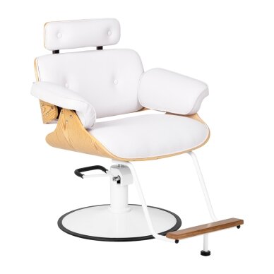 Professional barber chair with footrest and wooden elements GABBIANO FLORENCE, white