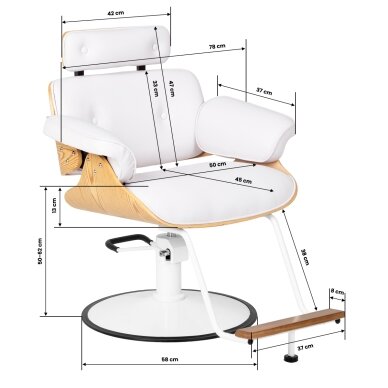 Professional barber chair with footrest and wooden elements GABBIANO FLORENCE, white 10 Professional barber chair with footrest and wooden elements GABBIANO FLORENCE, white 10