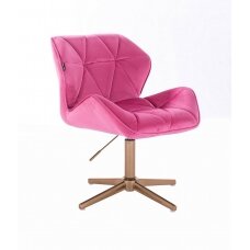 Grožio salono kėdė stabiliu pagrindu HR111CROSS, rožinis aksomas