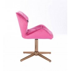 Grožio salono kėdė stabiliu pagrindu HR111CROSS, rožinis aksomas