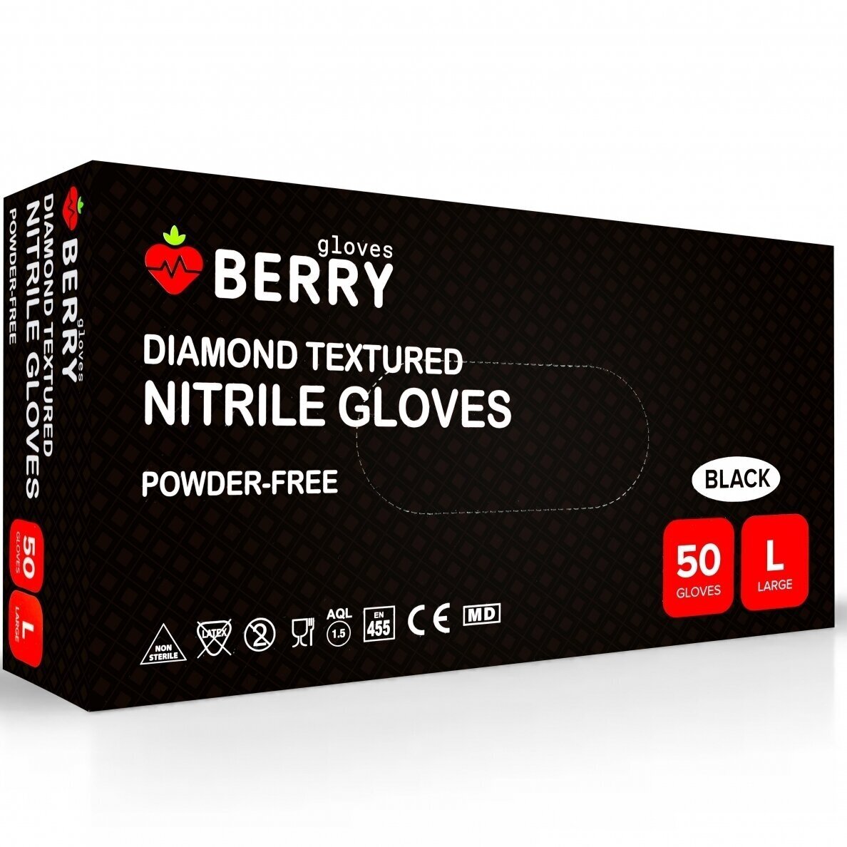 BERRY vienkartinės nitrilinės  pirštinės juodos spalvos 100 vnt. 4