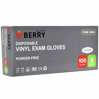 BERRY disposable vinyl gloves without powder (transparent, protective), 100pcs 1 BERRY disposable vinyl gloves without powder (transparent, protective), 100pcs 1