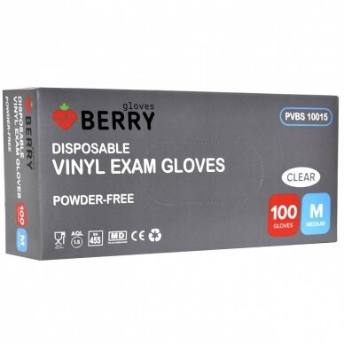 BERRY disposable vinyl gloves without powder (transparent, protective), 100pcs 2
