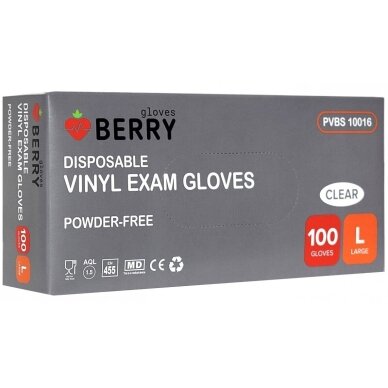 BERRY disposable vinyl gloves without powder (transparent, protective), 100pcs 3 BERRY disposable vinyl gloves without powder (transparent, protective), 100pcs 3