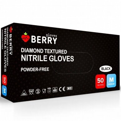 BERRY vienkartinės nitrilinės pirštinės juodos spalvos 100 vnt. 3 BERRY vienkartinės nitrilinės pirštinės juodos spalvos 100 vnt. 3