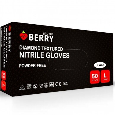 BERRY vienkartinės nitrilinės  pirštinės juodos spalvos 100 vnt. 4