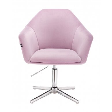 Широкое салонное кресло на устойчивой четырехножке серебристого цвета HR547CROSS, сиреневый велюр 1