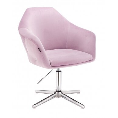 Wide beauty salon chair with stable four-legged base in silver color HR547CROSS, lilac velour