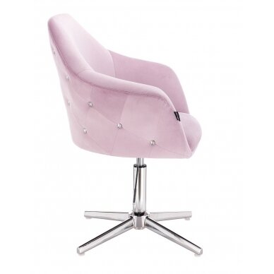 Wide beauty salon chair with stable four-legged base in silver color HR547CROSS, lilac velour 2