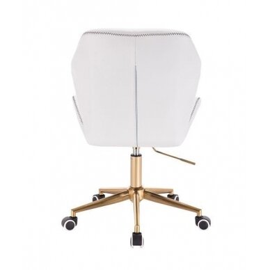 Profesionali eko odos meistro kėdutė su auksinės spalvos pagrindu ir ratukais HR212K, baltos spalvos  3