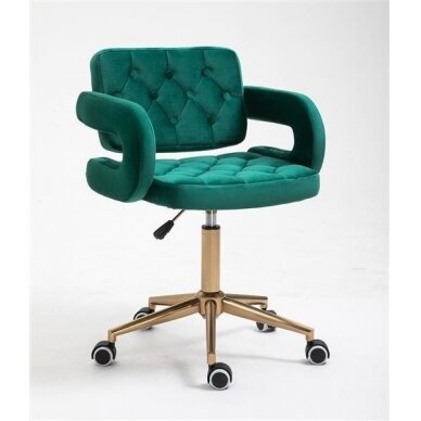 Профессиональный салонный стул на колесиках HR8403K, зеленый велюр
