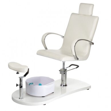 Профессиональное гидравлическое педикюрное кресло с подставкой для ног и массажной ванночкой BR-2308, белого цвета