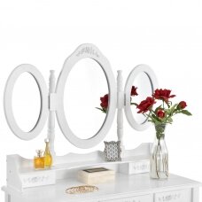 Makiažo staliukas ELSA su 3 veidrodžiais ir kėdute, 7 stalčių, baltos spalvos