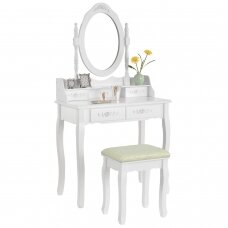 Makiažo staliukas MIRA  su veidrodiu ir kėdute, baltos spalvos