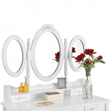 Makiažo staliukas ELSA su 3 veidrodžiais ir kėdute, 7 stalčių, baltos spalvos 1