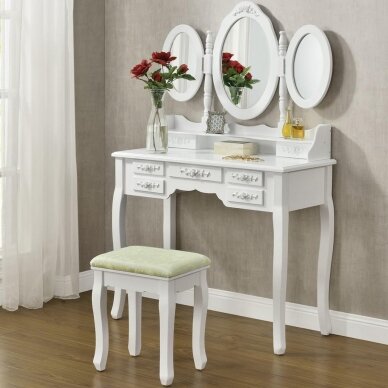 Makiažo staliukas ELSA su 3 veidrodžiais ir kėdute, 7 stalčių, baltos spalvos 5