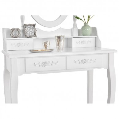 Makeup table MIRA with mirror and chair, white color 2
