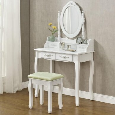 Makeup table MIRA with mirror and chair, white color 6