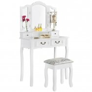 Makeup table EMMA with 3 mirrors and a chair, white color