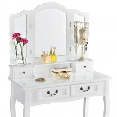 Makiažo staliukas EMMA su 3 veidrodžiais ir kėdute, baltos spalvos