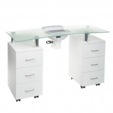 Profesionalus manikiūro stalas su dulkių ištraukėju BD-3425-1+P, baltos spalvos